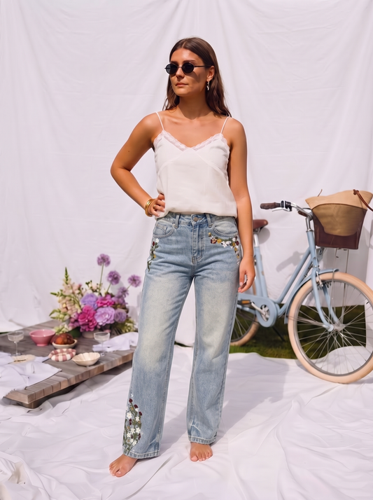 Melly Embroidered Moss Jeans