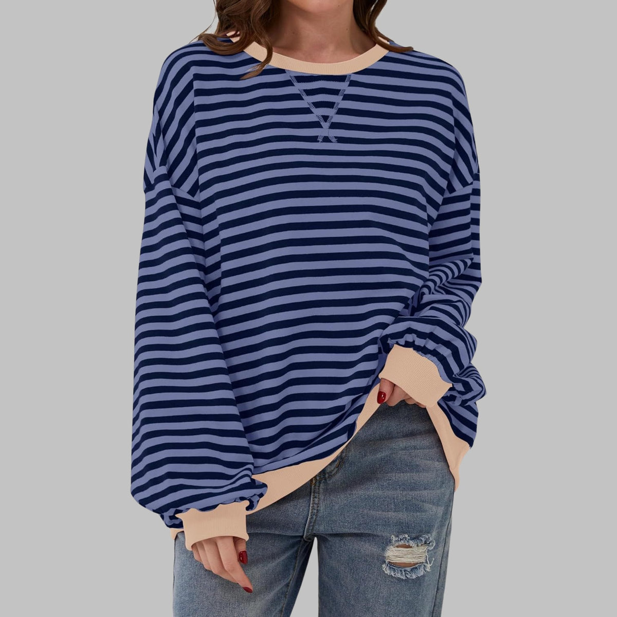 Lynne | Casual Long Sleeve Round Neck Striped Shirt