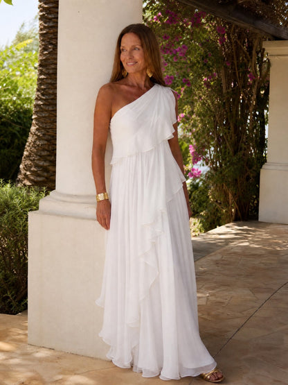 Isobel | One-Shoulder Chiffon Maxi Dress
