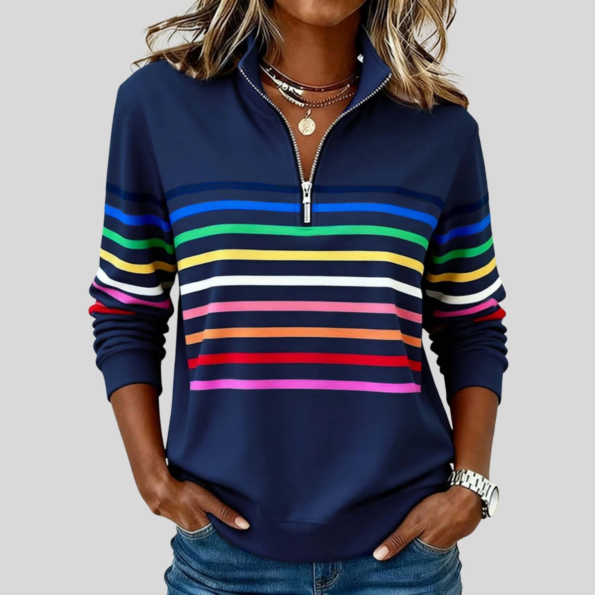 Tomasa | Colourful Striped Quarter-Zip Sweatshirt