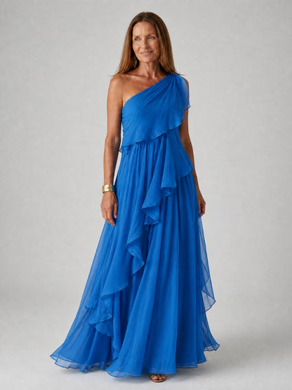 Isobel | One-Shoulder Chiffon Maxi Dress