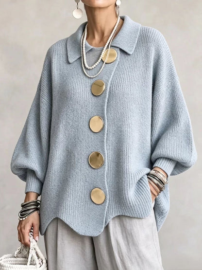 Stefanie | Oversized Collared Cardigan With Large Metal Buttons