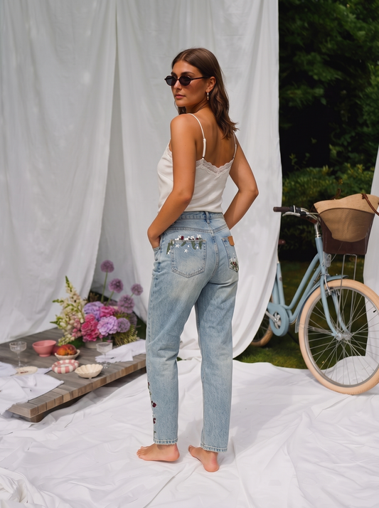 Melly Embroidered Moss Jeans
