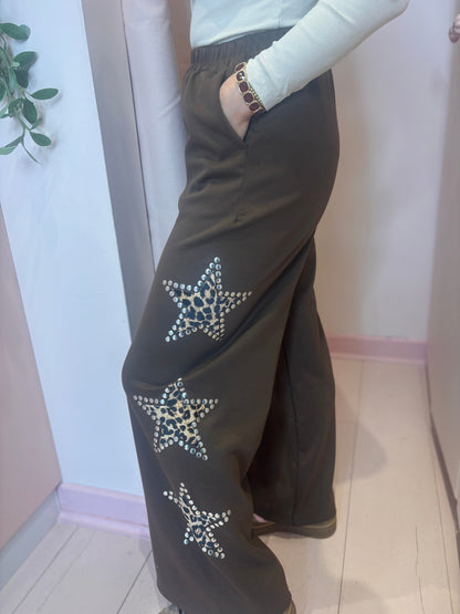 Leopard Star Wide Leg Joggers