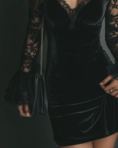 Neillidh | Velvet and Lace Mini Dress