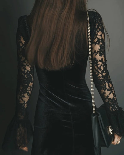 Neillidh | Velvet and Lace Mini Dress