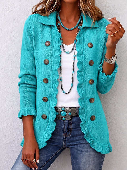 Doireann | Turquoise Ribbed Knit Ruffle Jacket