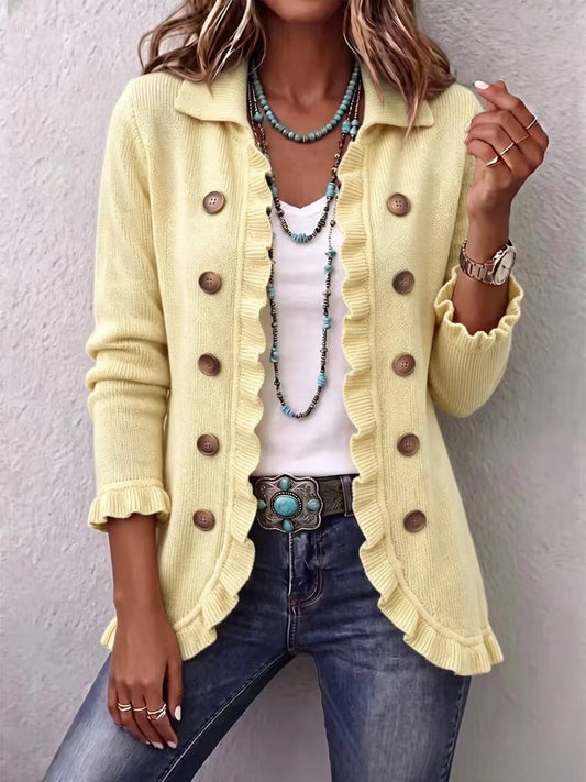 Neasa | Buttercream Ribbed Knit Ruffle Jacket