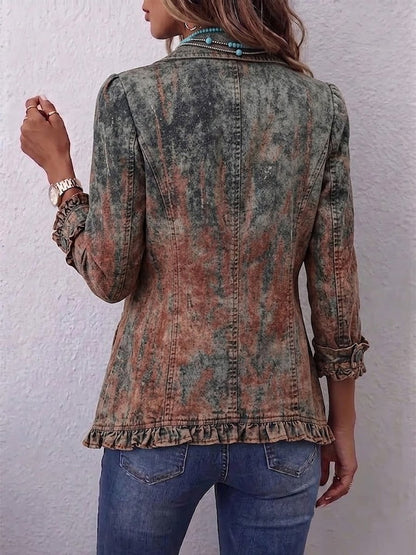 Katriona | Vintage Gradient Textured Print Ruffle Jacket