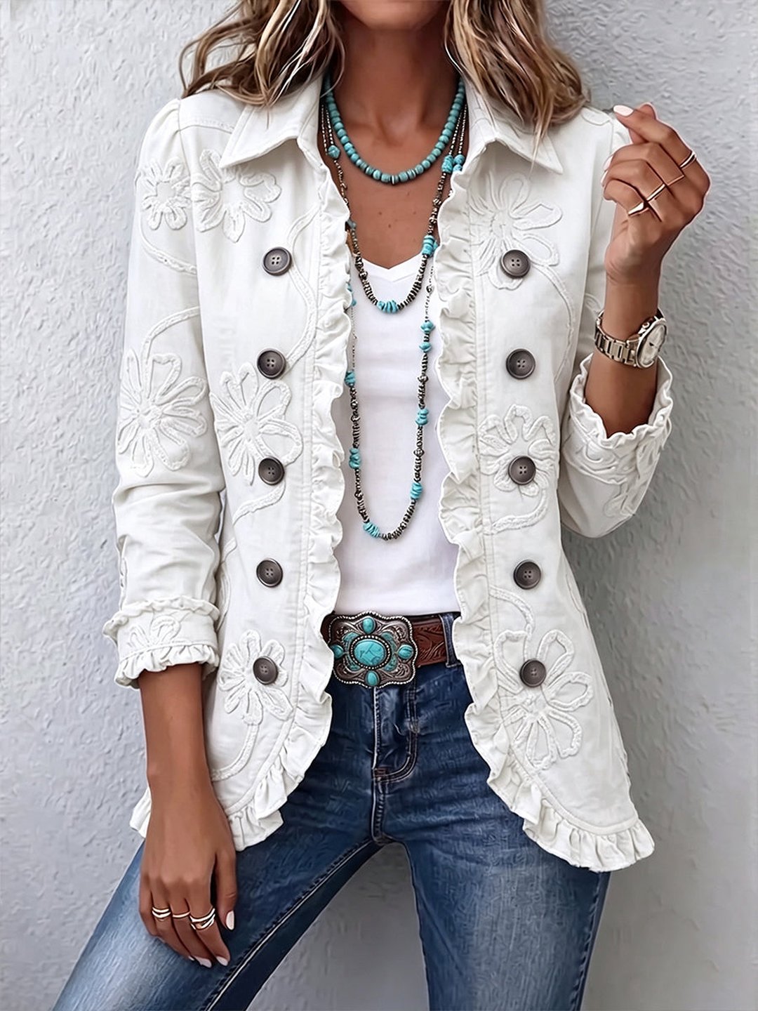 Rosamond | Ivory Floral Embroidered Jacket